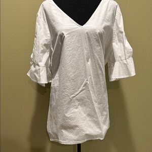 Lightly Worn Lane Bryant White V-Neck Blouse